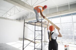 A team working on commercial building remodeling