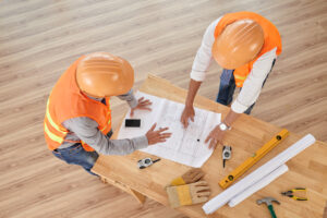 Commercial remodeling contractors discussing the project.